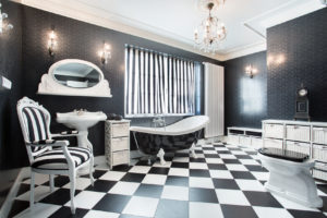 Contrasting colors and harmony for the interior design of a bathroom.